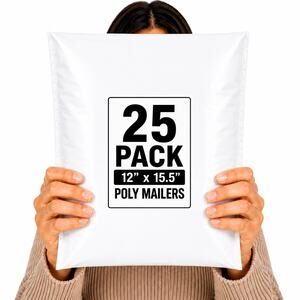 POLYMAILERS WHITE SHIPPING BAGS (25 PACK) 12" X 15.5" SELF SEAL MAILERS NEW